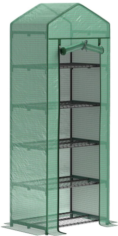 Kas met roldeur, planken, wintervast, stalen polycarbonaat kas, kas voor balkon, tuin, tomatenkas, 69 x 49 x 193 cm, tomatenkas voor tomaten, groenten, bloemen, groen