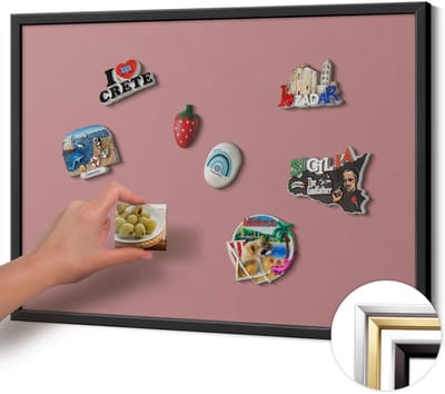 Wallfluent - Roze Magnetisch Bord in Verschillende Kleuren - 70 cm x 50 cm - Magneetbord met Zwarte Frame - Pastelroze kleur - Magnetisch Bord voor Magneten - Magneetbord voor Reissouvenirs - Magneetbord voor Foto's en Notities
