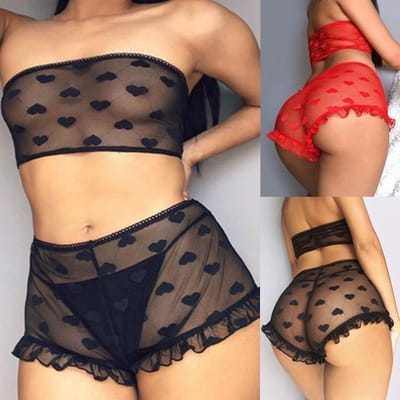 Lingerie Set Met Hartjes Patroon I Sexy lingerie I 2-Delig I Kanten Set I Ondergoed En Topje I Zwart
