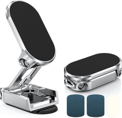 Opvouwbare magnetische telefoonhouder - 720° draaibare autohouder, legering magnetische telefoonhouder voor alle smartphones (Zilver)