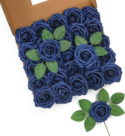 Dailygoods- Kunstmatige Rozen 25 Stuks - Marineblauw Schuim Rozen - Echte Touch - Nep Roos Hoofden - Doe-Het-Zelf Bloemen - Bruidsboeketten Tafelstuk - Neprozen
