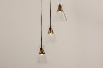 Lumidora Hanglamp 74676 - THIJMEN - 3 Lichts - E27 - Brons - Messing (kleur) - Transparant - kleurloos - Metaal