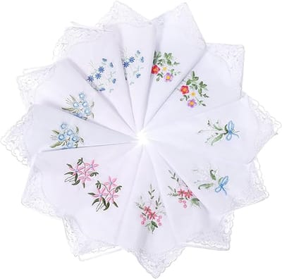 Zakdoeken - 12 stuks - Stoffen dameszakdoeken - Vintage bloemenkantzakdoeken - Wit - 28 x 27 cm - Geschikt voor bruiloften en dagelijks gebruik