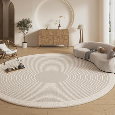 Crème Stijl Woonkamer Decoratie Rond Tapijt Verdikt Pluche Tapijten voor Slaapkamer Pluizig Zacht Lounge Vloermat Antislip Nachtkastje Tapijt 80x80CM