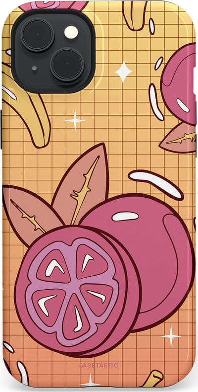 Casetastic Hoesje Geschikt voor Apple iPhone 15 Plus Magsafe - Stijlvolle Beschermende Duo-layer Case - Fruitige bananen ruitjes