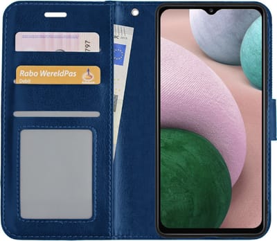 Hoesje - Met Pasjeshouder - Geschikt voor Samsung Galaxy A12 - Luxe Bookcase Portemonee - Flip Case - Kunstleer Book Case - Flipcase - Book Cover - Walletcase - Portemonneehoes - Donkerblauw