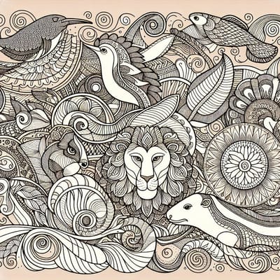 Line art dieren schilderij | Dierlijke lijnen in kunst: een abstracte weergave van fauna | Kunst - 30x30 centimeter op Dibond | Foto op Dibond