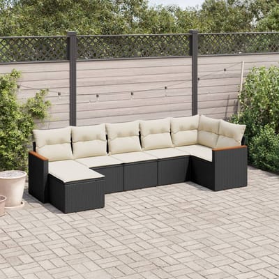 vidaXL - 7-delige - Loungeset - met - kussens - poly - rattan - zwart