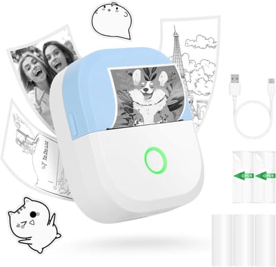 AHD® Mini Printer - Fotoprinter - Mobiele Fotoprinter - Fotoprinter Voor Smartphone - Mini printer Voor Mobiel - Blauw- 5cm x 9cm x 11cm