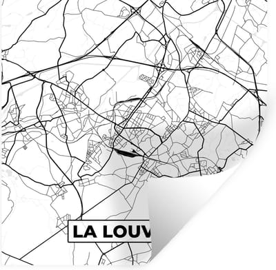 Muurstickers - Sticker Folie - België – La Louvière – Stadskaart – Kaart – Zwart Wit – Plattegrond - 100x100 cm - Plakfolie - Muurstickers Kinderkamer - Zelfklevend Behang XXL - Zelfklevend behangpapier - Stickerfolie
