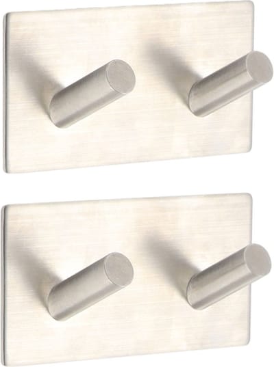 Tendance Handdoek haakjes vierkant - 2x - 2 haken - 9 x 3 x 5 cm - zilver - Zelfklevende ophang haakjes - Metaal