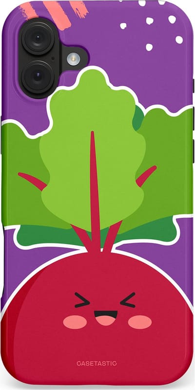 Casetastic hoesje geschikt voor Apple iPhone 16 Plus - MagSafe - Dubbellaagse bescherming - Kawaii Groenten Look - Fashion Case - Lavendel Bordeaux Groen