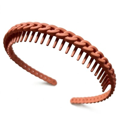 Bruin oranje kunststof haarband dames en heren – smalle haarband met schakel design en antislip tanden – flexibele unisex haar accessoire