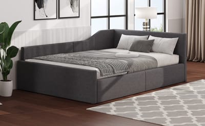 Gestoffeerd dagbed 140x200 - Grijs dagbed met opbergruimte - Linnen bekleding - Rugleuning en armleuningen - 200 kg draagvermogen voor slaapkamer