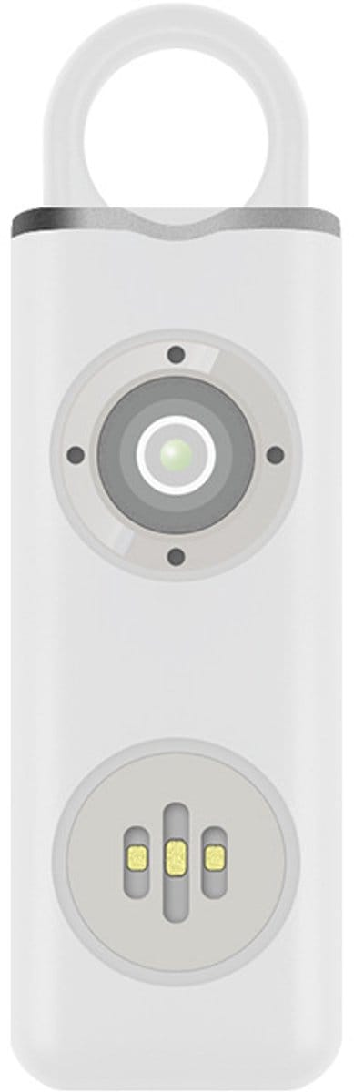 Miniatuur zelfverdedigingsalarm aan een sleutelhanger - Buitenalarm - Oplaadbaar 130 dB - SOS LED-lampje - Geschikt voor noodgevallen, ook voor ouderen, kinderen, patiënten en mensen met een beperking - Wit - 1 stuk