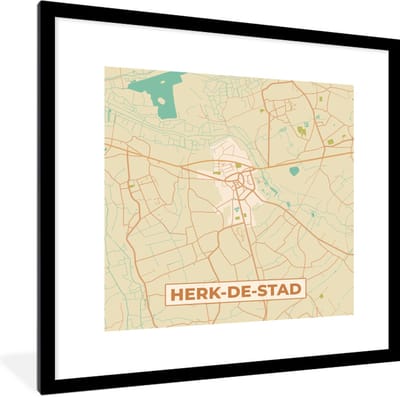 Fotolijst incl. Poster - België - Herk-de-Stad - Kaart - Stadskaart - Plattegrond - 40x40 cm - Posterlijst