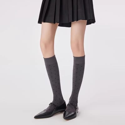 Chaussettes Longues à Pois Coréennes Lingerie Antidérapantes Hautes Genouillère Femme Été Nylon Fin Respirant Lolita Kawaii Bas One Size beige