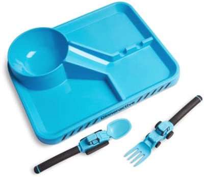 Eetkamerset voor kinderen - 3-delig bouwthema servies met vork en lepel - Peuterborden - Blauw