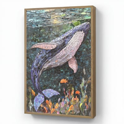 Wandlamp 70x100 cm - Oplaadbaar - Mozaïek - Walvis - Koraal - Water - Wandlampen binnen woonkamer - Slaapkamer lamp - Decoratieve nachtlamp - Vloerlamp draadloos