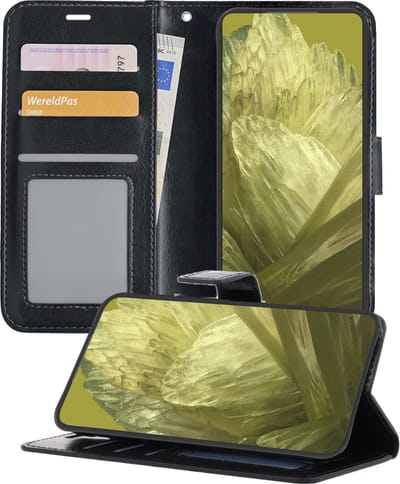 Hoesje - Met Pasjeshouder - Geschikt voor Google Pixel 8a - Luxe Bookcase Portemonee - Flip Case - Kunstleer Book Case - Flipcase - Book Cover - Walletcase - Portemonneehoes - Telefoonhoesjes - Zwart
