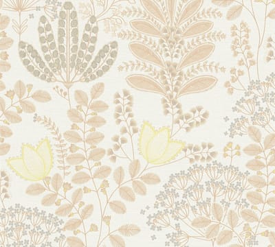 BLOEMEN BEHANG | Botanisch - Wit Oranje Geel Taupe - LivingWalls Famous Garden