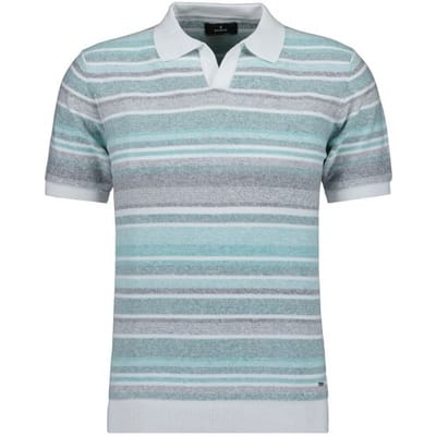 Ragman Trui Short Sleeve Knit Stripe Resort Collar Groen-Multi / male