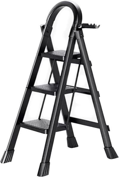 QIN® Huishoudtrap 3 Treden - Keukentrap - Huishoudtrap - Zwart - 43cm x 13cm x 90cm