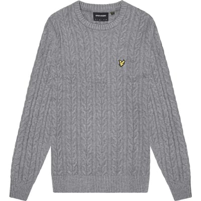 Lyle & Scott Cable Crew Neck Jumper Mid Grey Marl Größe: XXL | Pullover Outlet | Herren | Grau