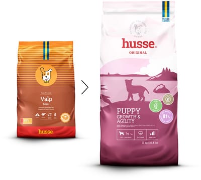 Husse Valp Maxi - Puppyvoer Droogvoer, Puppy Voer, Hondenvoer Droog, Hondenbrokken Junior - 5 x 100g Proefpakket