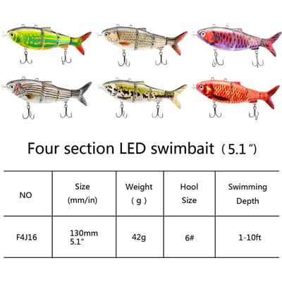 Robotische Zwemmende Vishengel Elektrische Kunstaas USB Oplaadbare Kunstaas Meervoudig Gewrichts Swimbaits met LED Licht Harde Kunstaas gray