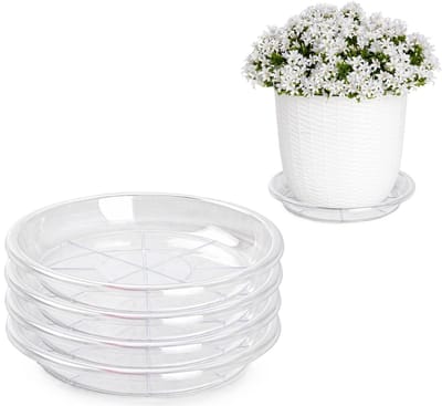 Plasticforte plantenpot onder schotel / opvang schaal - 4x - transparant - dia 18 cm - Kunststof - voor een pot met dia 23/25 cm - doorzichtig