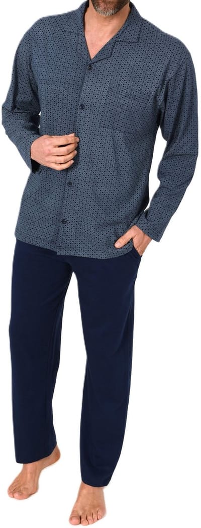 Herenpyjama met lange mouwen en doorknoopsluiting, ook in oversizes