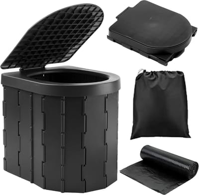 Ploutos® Toiletemmer Met Deksel - Draagbaar Campingtoilet - 22L Toiletemmer met Deksel & Bril -Zwart- 29cm x 27cm x 31cm