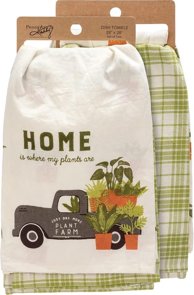 Keukendoekenset met Plantenmotief en Groen Geruit Patroon
