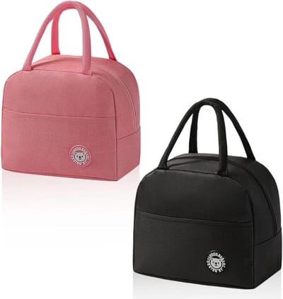 SnelShoppen - Mini Cooler Bag Set van 2, Zwart en Roze, Met Zijvakjes, Compacte Lunch Tassen, Ideaal voor School, Zakelijk, Thuisgebruik, Met Handvatt