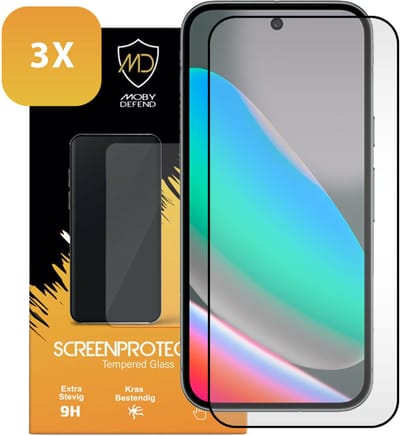 3-Pack MobyDefend Screenprotectors - Geschikt voor Google Pixel 10 - Screensavers Met Zwarte Randen - Gehard Glas