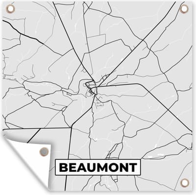 Tuin poster Stadskaart – Plattegrond – België – Zwart Wit – Beaumont – Kaart - 200x200 cm - Tuindoek