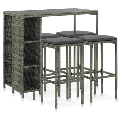 vidaXL - 5-delige - Tuinbarset - met - kussens - poly - rattan - grijs