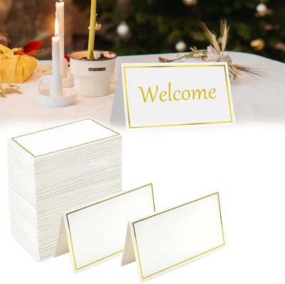 longziming -Tafelkaart - Plaatskaart - Tentkaart - Voorgeritst Ontwerp - Goudfolierand Afwerking - Hoogwaardig Papier - Blanco Personaliseerbaar - Veelzijdig Gebruik - 50 Stuks