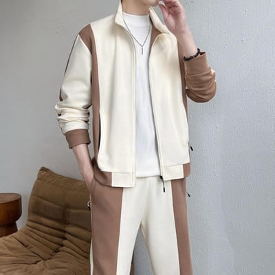 Automne Hommes Automne et Hiver Coton Cardigan Fermeture Éclair Haut Costume Décontracté Décontracté Adolescent Étudiant Beau Couleur Assortie 4XL white