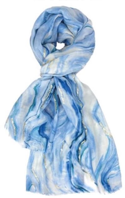 Lange Dunne Sjaal - Print - Goud Accent - Blauw - (18756#)