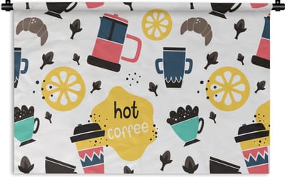 Wandkleed - Wanddoek - Patronen - Koffie - Ontbijt - Croissant - 90x60 cm - Wandtapijt