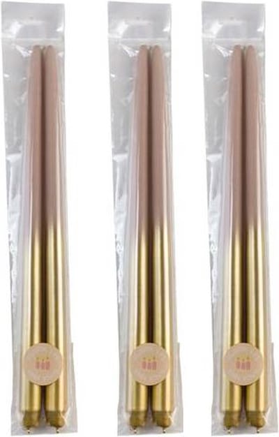 Cactula tweeling dip dye kaarsen oud roze met goud 2,2 x 38 cm extra lang set van 6