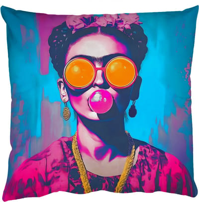Sierkussens - Kussentjes Woonkamer - 50x50 cm - Vrouw - Kauwgom - Zonnebril - Oranje