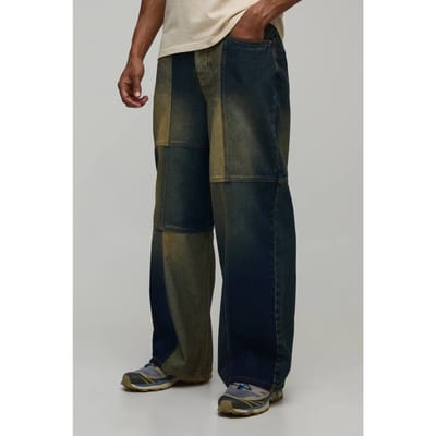 Multi Patchwork Baggy Fit Jeans | Vintage Blue | Size 44R