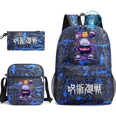 3 stuks Jujutsu Kaisen Rugzak Jongens Meisjes Anime Mochila Student Schooltas met Schoudertas Etui Dagelijks Reizen Rucksack