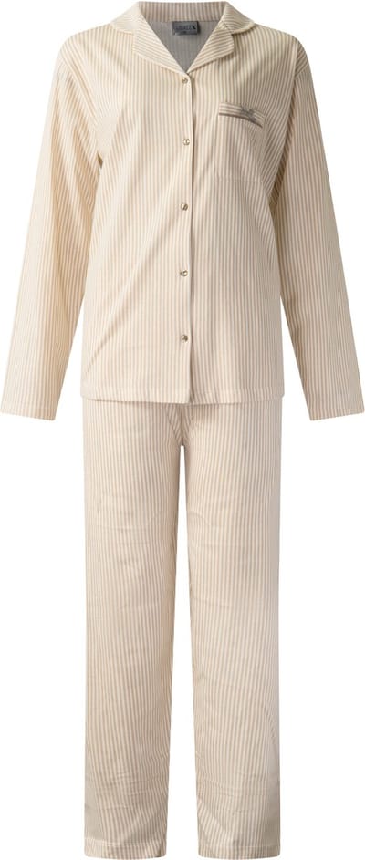 Lunatex - dames pyjama 124269 doorknoopsluiting - 100% katoen - zand - maat M