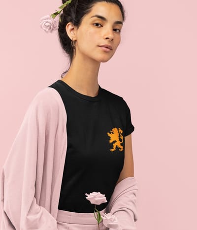 Zwart EK WK Koningsdag T-shirt - MAAT M - Heren Pasvorm - Lion Chest Oranje