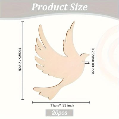 Lot de 20 découpes de colombes en bois brut, 13 x 11 cm d'épaisseur, pour loisirs créatifs, peinture, décorations de mariage et d'anniversaire 20pcs beige