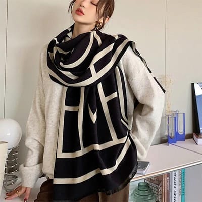 Dames Imitatie Kasjmier Sjaal Winter Dubbelzijdig Bedrukt Oversized Sjaal Verlengde Dikke Sjaal Sjaal gray